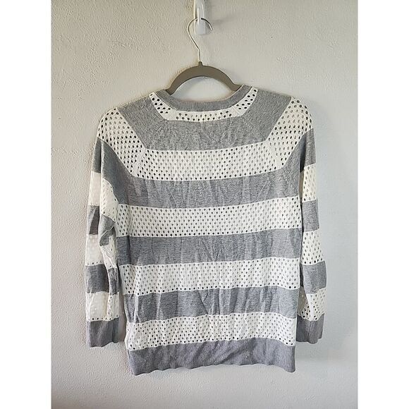MICHAEL Michael Kors Long Sleeve Mesh Striped Sweater Women's Size S White Gray - Picture 4 of 4